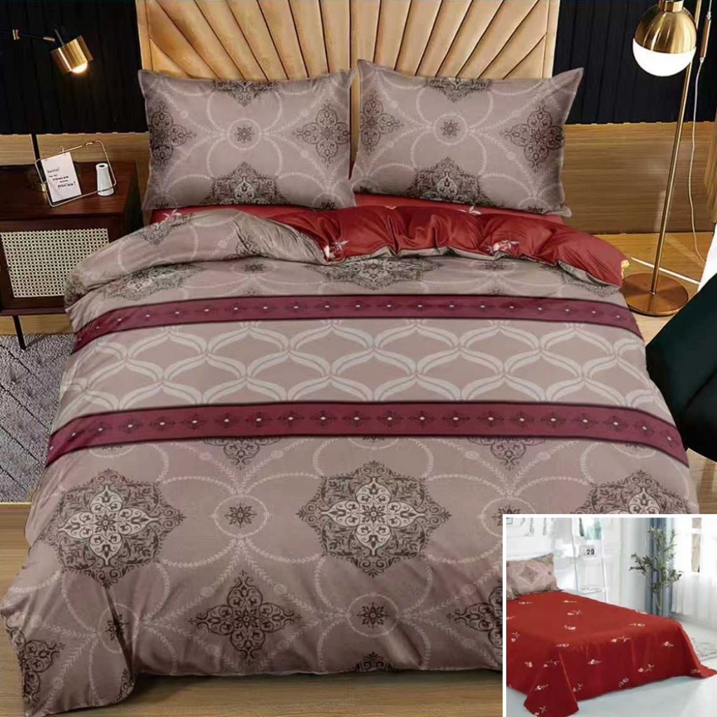 Lenjerie de pat, 2 persoane, bumbac satinat, 4 piese, cu imprimeu, LSN4648