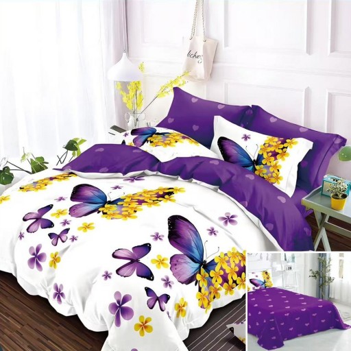 Lenjerie de pat, 2 persoane, bumbac satinat, 4 piese, cu imprimeu, LSN4688