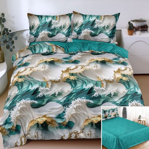 Lenjerie de pat, 2 persoane, bumbac satinat, 4 piese, cu imprimeu, LSN4726