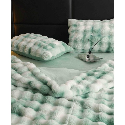 Lenjerie de pat, DeLuxe, cocolino tip blăniță iepure, 2 persoane, 6 piese, verde marmorat, CC6010