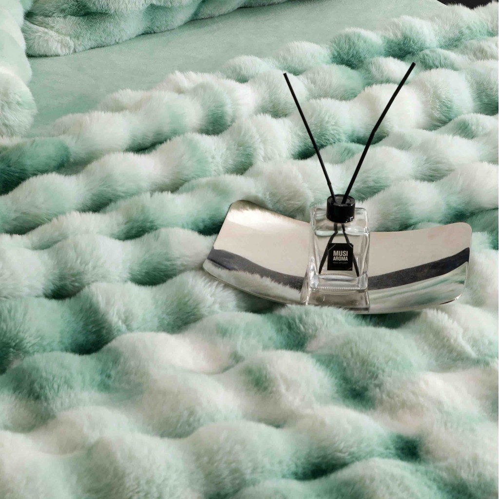 Lenjerie de pat, DeLuxe, cocolino tip blăniță iepure, 2 persoane, 6 piese, verde marmorat, CC6010