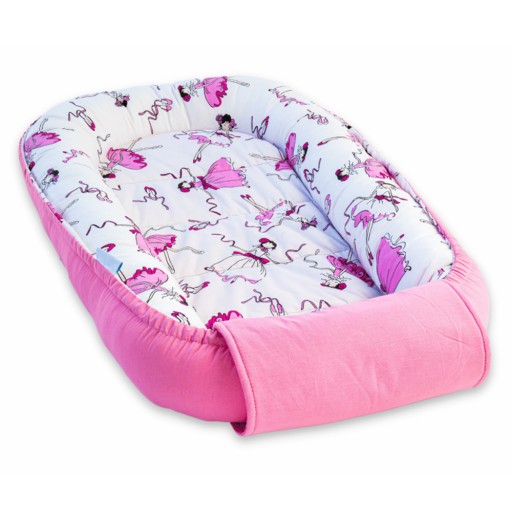 Baby Nest din bumbac, 90x50cm, culoare roz, imprimeu balerine, NST03