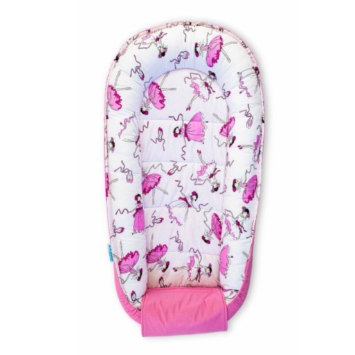 Baby Nest din bumbac, 90x50cm, culoare roz, imprimeu balerine, NST03