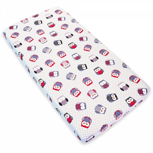 Cearceaf cu elastic, 120x60cm, pentru pătuț copii, imprimeu bufnițe, CEC04