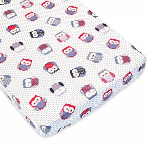 Cearceaf cu elastic, 120x60cm, pentru pătuț copii, imprimeu bufnițe, CEC04