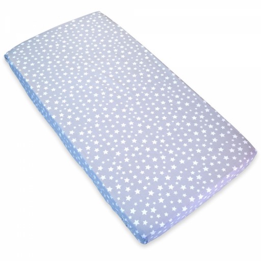 Cearceaf cu elastic, 120x60cm, pentru pătuț copii, gri imprimeu steluțe albe, CEC07