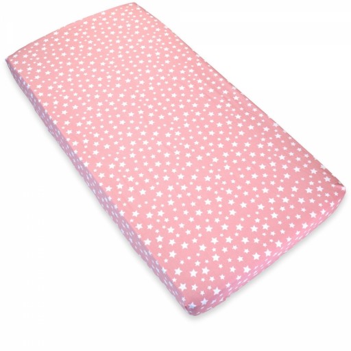 Cearceaf cu elastic, 120x60cm, pentru pătuț copii, roz imprimeu steluțe albe, CEC08