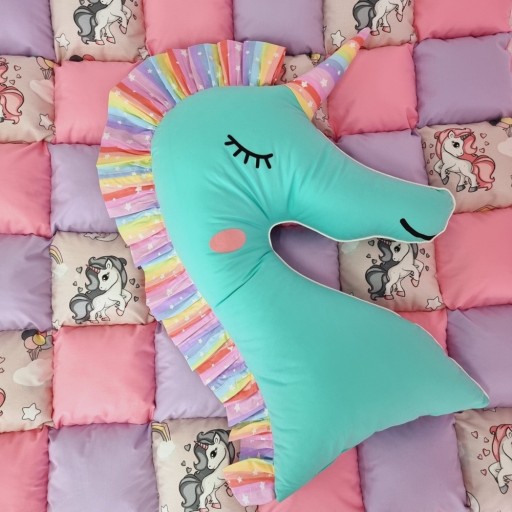 Pernă decorativă, Unicorn, 60x40cm, turcoaz, PIN51