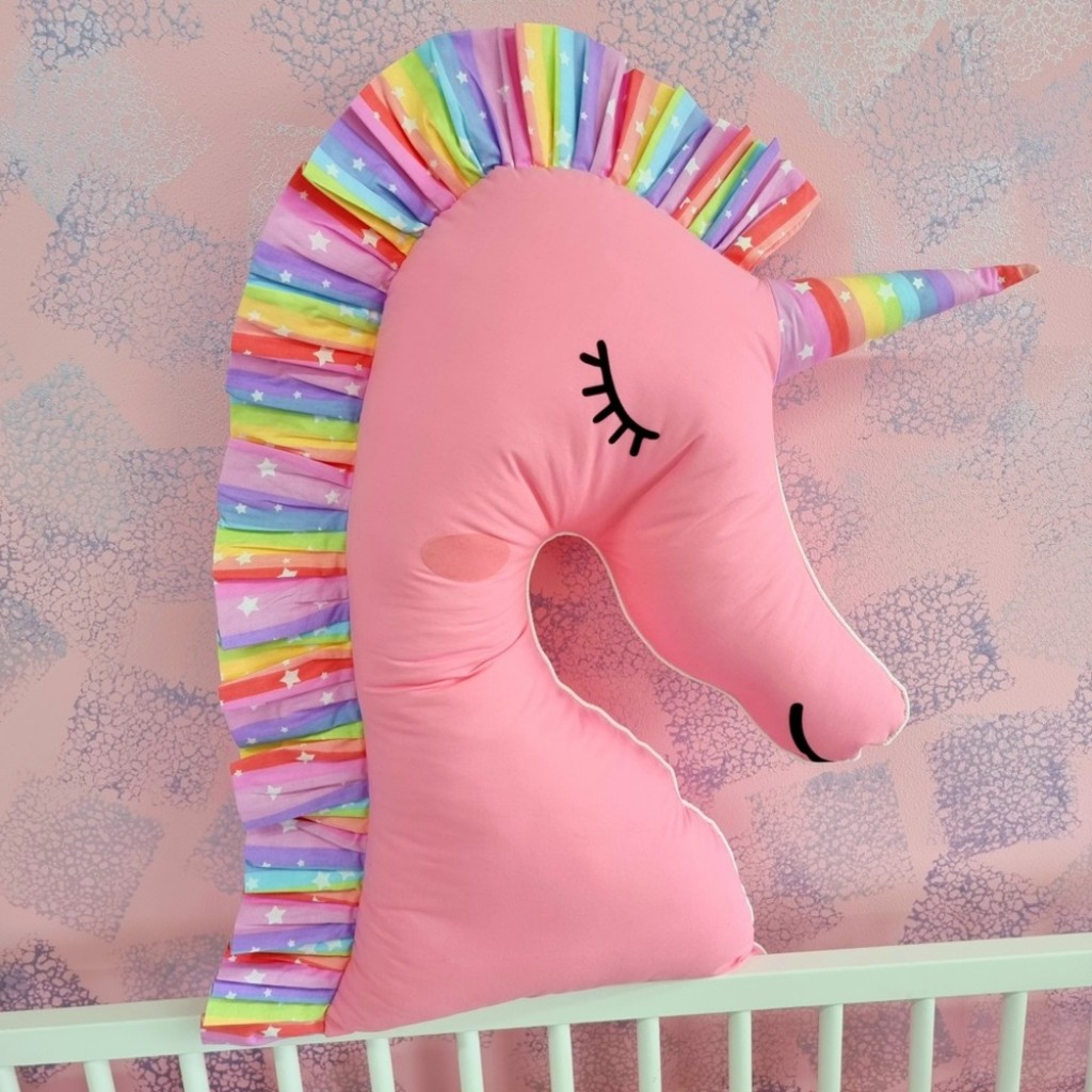 Pernă decorativă, Unicorn, 60x40cm, roz, PIN52