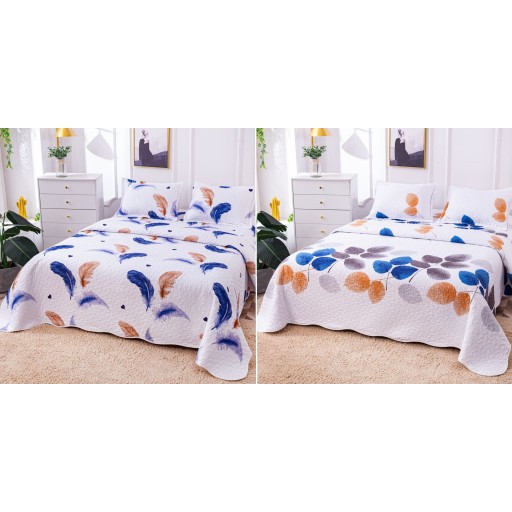 Cuvertura de pat, cu două fețe, matlasată, din bumbac, 3 piese, pat dublu, 230x250cm, cu imprimeu, CV3008