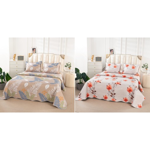 Cuvertura de pat, cu două fețe, matlasată, din bumbac, 3 piese, pat dublu, 230x250cm, cu imprimeu, CV3010