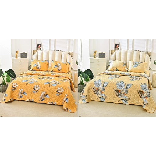 Cuvertura de pat, cu două fețe, matlasată, din bumbac, 3 piese, pat dublu, 230x250cm, cu imprimeu, CV3014