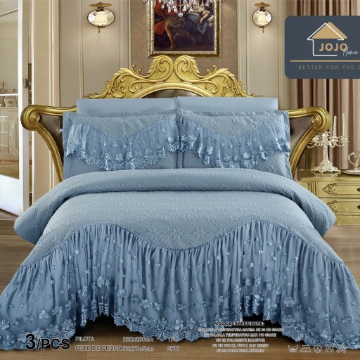 Cuvertură de pat, matlasată, din bumbac, 3 piese, pat dublu, 220x270cm, cu imprimeu, CV329