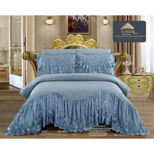 Cuvertură de pat, matlasată, din bumbac, 3 piese, pat dublu, 220x270cm, cu imprimeu, CV329