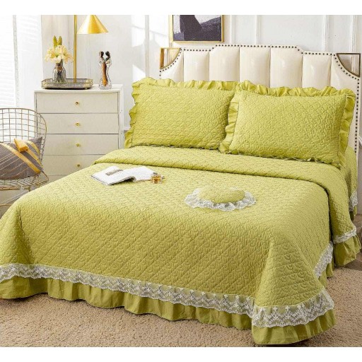 Cuvertură de pat, matlasată, bumbac satinat, 4 piese, pat dublu, 230x250cm, uni, lime, CVB405