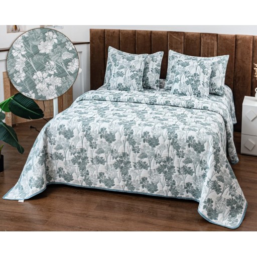 Cuvertura de pat, matlasată, din bumbac, 5 piese, pat dublu, 230x250cm, cu imprimeu, CV5003