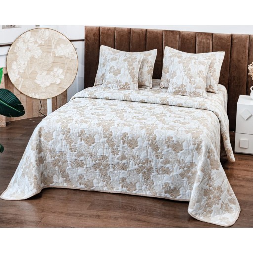 Cuvertura de pat, matlasată, din bumbac, 5 piese, pat dublu, 230x250cm, cu imprimeu, CV5011