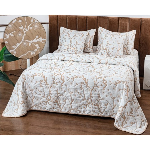 Cuvertura de pat, matlasată, din bumbac, 5 piese, pat dublu, 230x250cm, cu imprimeu, CV5013