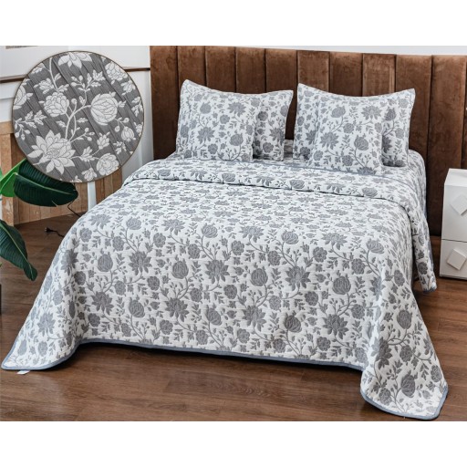 Cuvertura de pat, matlasată, din bumbac, 5 piese, pat dublu, 230x250cm, cu imprimeu, CV5017