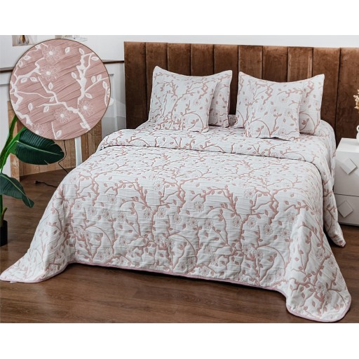 Cuvertura de pat, matlasată, din bumbac, 5 piese, pat dublu, 230x250cm, cu imprimeu, CV5018