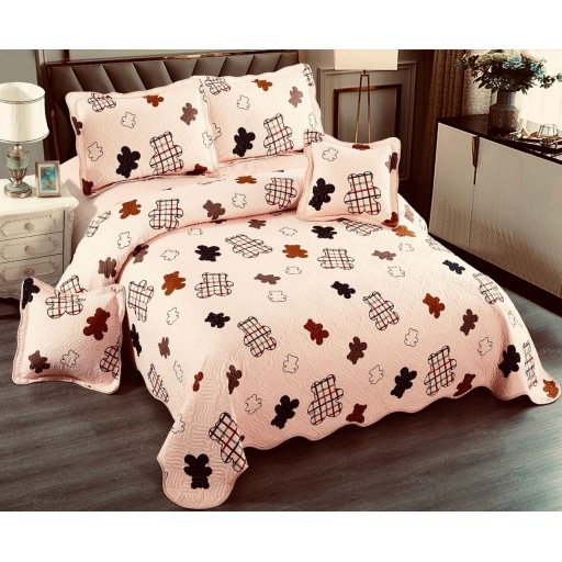 Cuvertură de pat, matlasată, din bumbac, 5 piese, pat dublu, 230x250cm, cu imprimeu, CV541