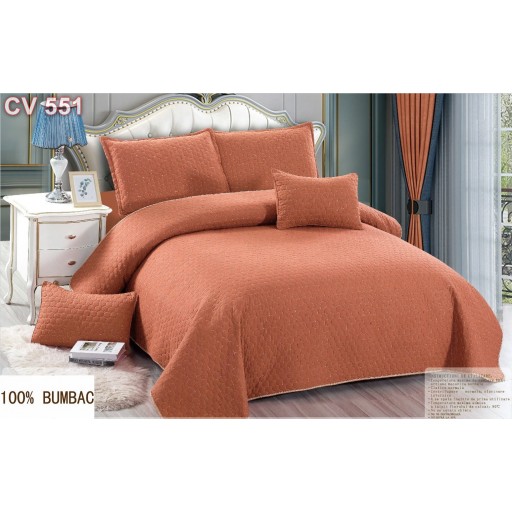 Cuvertură de pat Lux, matlasată, din bumbac, 5 piese, pat dublu, 230x250cm, uni, maro, CV551