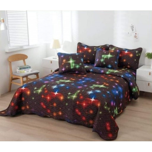 Cuvertură de pat, matlasată, din bumbac, 5 piese, pat dublu, 230x250cm, cu imprimeu, CV567