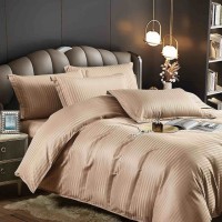 Lenjerie de pat, 1 persoana, damasc, 4 piese, UniDeluxe, crem maro, LDP04