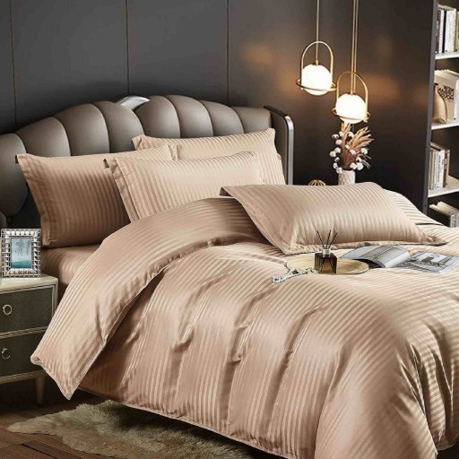 Lenjerie de pat, 1 persoana, damasc, 4 piese, UniDeluxe, crem maro, LDP04