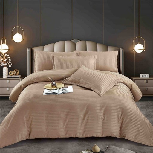 Lenjerie de pat, 1 persoana, damasc, 4 piese, UniDeluxe, crem maro, LDP04