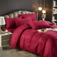 Lenjerie de pat, 1 persoana, damasc, 4 piese, UniDeluxe, rosu , LDP11