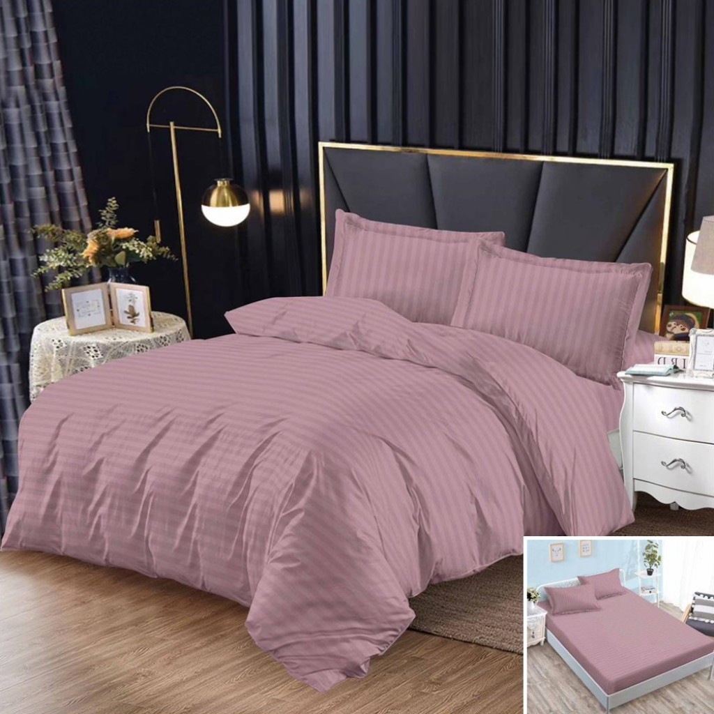 Lenjerie de pat, 1 persoană, damasc, 140x200cm, 4 piese, cu elastic, bej , LDP104