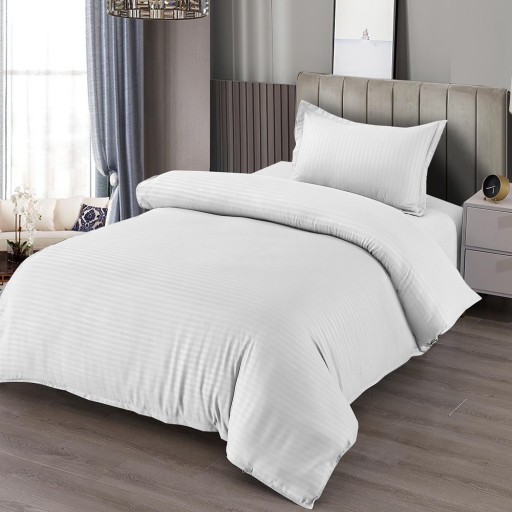 Lenjerie de pat, 1 persoană, damasc, 155x220cm, 4 piese, alb , LDP16