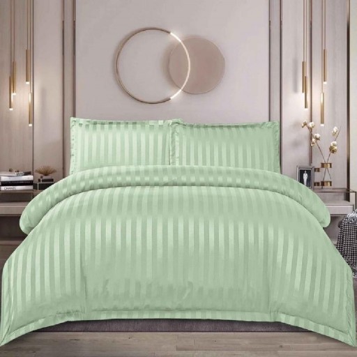 Lenjerie de pat, 2 persoane, damasc, 4 piese, cu elastic, verde deschis, LDL411