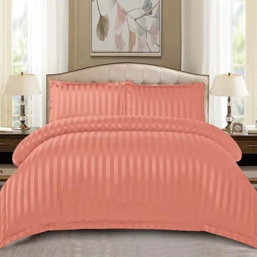 Lenjerie de pat, 2 persoane, damasc, 4 piese, cu elastic, cărămiziu , LDL422