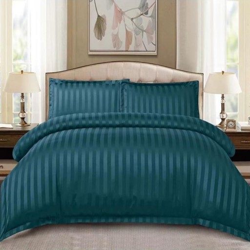 Lenjerie de pat, 2 persoane, damasc, 4 piese, cu elastic, turcoaz dark, LDL423