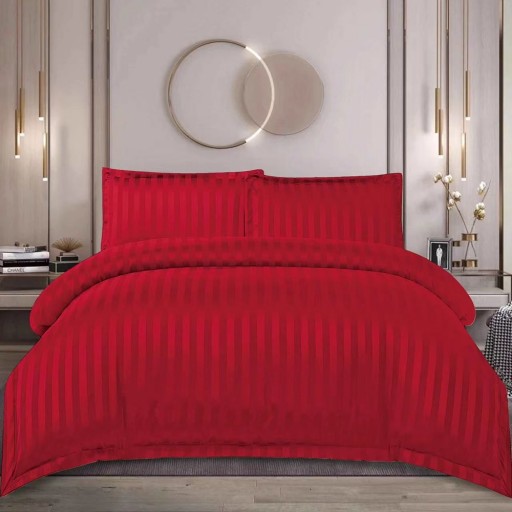 Lenjerie de pat, 2 persoane, damasc, 4 piese, cu elastic, roșu , LDL428