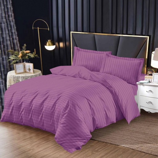 Lenjerie de pat, 2 persoane, damasc, 4 piese, cu elastic, mov , LDL431
