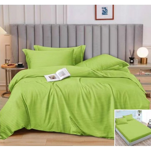 Lenjerie de pat, 2 persoane, damasc, 6 piese, cu elastic, verde , LDA358