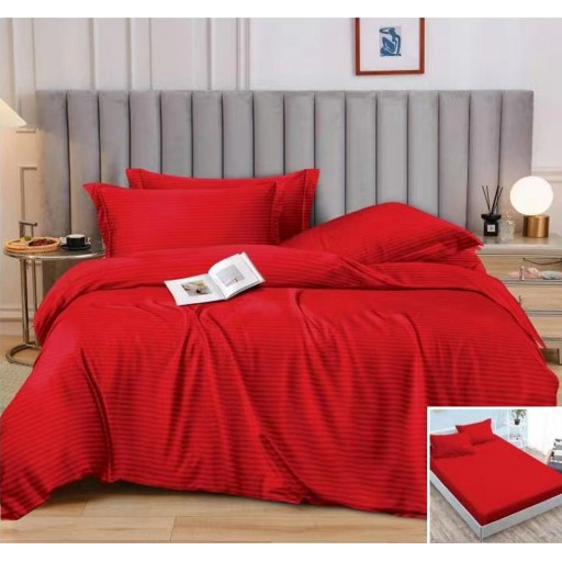 Lenjerie de pat, 2 persoane, damasc, 6 piese, cu elastic, roșu , LDA359