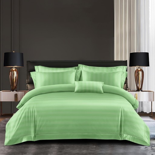 Lenjerie de pat, 2 persoane, damasc, 6 piese, cu elastic, verde deschis, LDA361