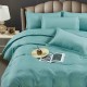 Lenjerie de pat, 2 persoane, damasc, 6 piese, UniDeluxe, bleu , LDA307