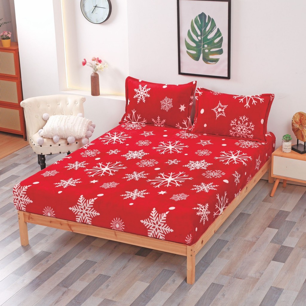 Husă de pat, 2 persoane, cocolino, 3 piese, cu elastic, 180x200cm, imprimeu motiv Crăciun, HPC1001