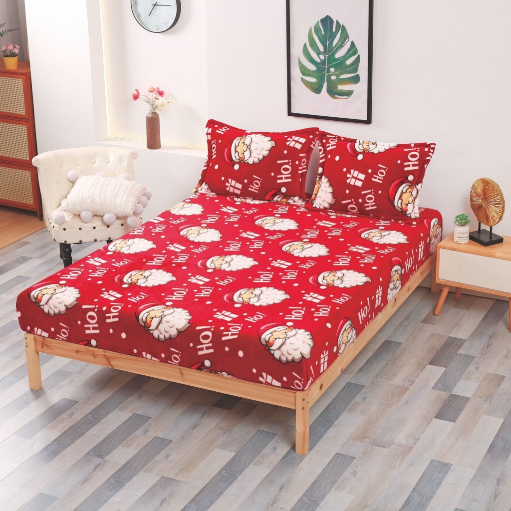 Husă de pat, 2 persoane, cocolino, 3 piese, cu elastic, 180x200cm, imprimeu motiv Crăciun, HPC1003