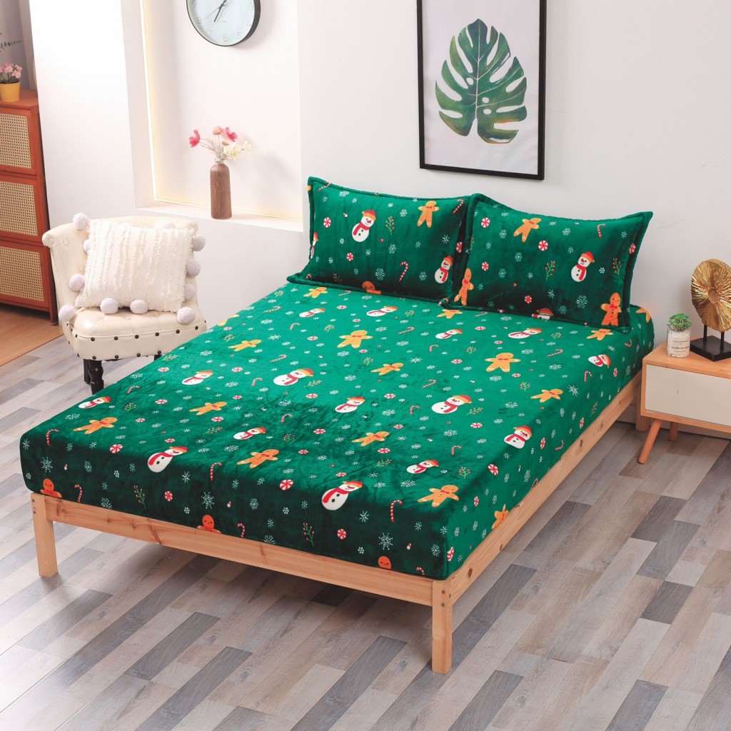 Husă de pat, 2 persoane, cocolino, 3 piese, cu elastic, 180x200cm, imprimeu motiv Crăciun, HPC1010