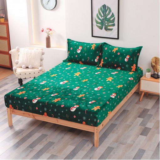 Husă de pat, 2 persoane, cocolino, 3 piese, cu elastic, 180x200cm, imprimeu motiv Crăciun, HPC1010