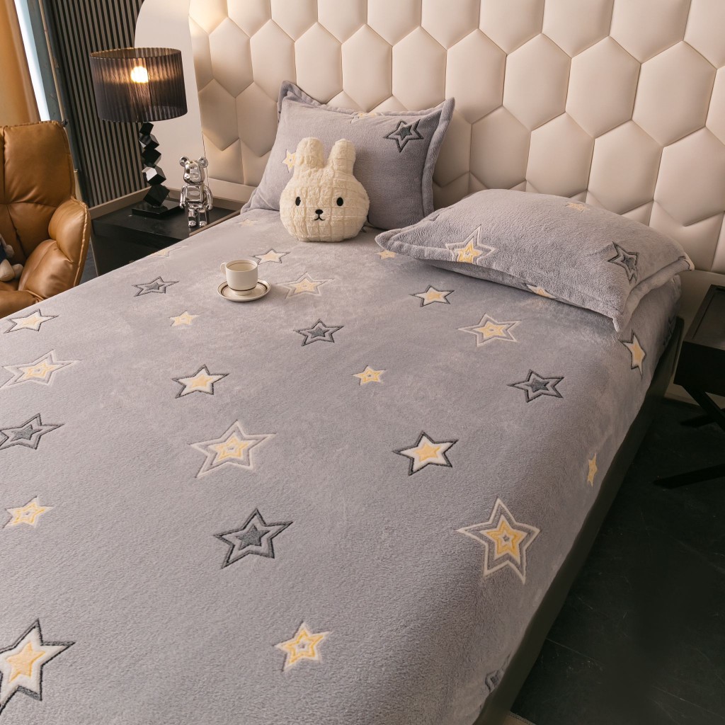 Husă de pat, 2 persoane, cocolino, 3 piese, cu elastic, 180x200cm, gri , cu steluțe, HPC150