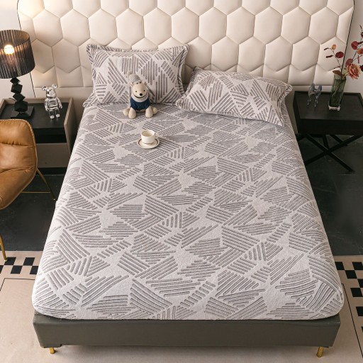 Husă de pat, 2 persoane, cocolino, 3 piese, cu elastic, 180x200cm, gri , cu liniuțe, HPC153