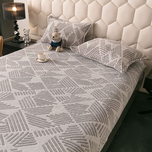 Husă de pat, 2 persoane, cocolino, 3 piese, cu elastic, 180x200cm, gri , cu liniuțe, HPC153