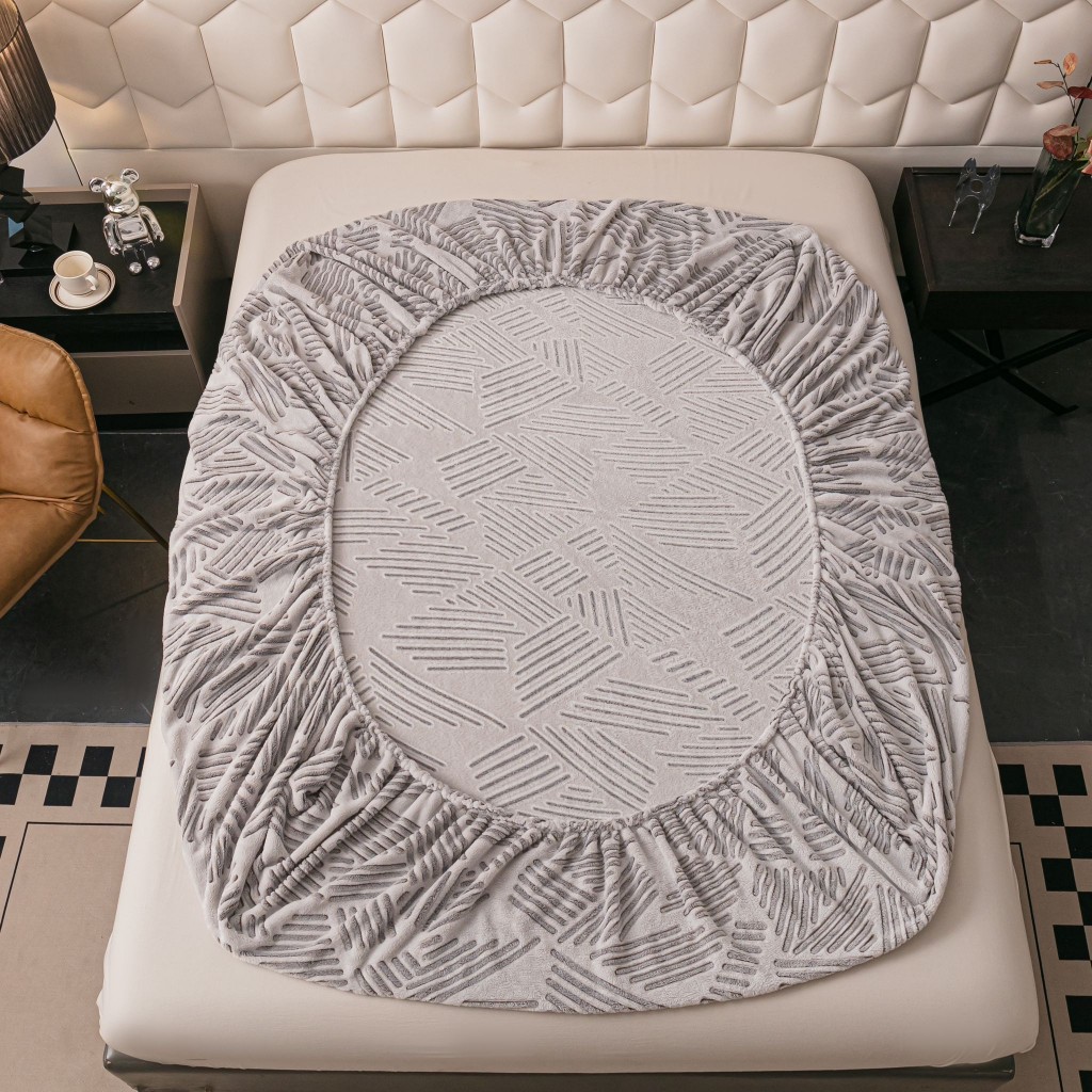 Husă de pat, 2 persoane, cocolino, 3 piese, cu elastic, 180x200cm, gri , cu liniuțe, HPC153